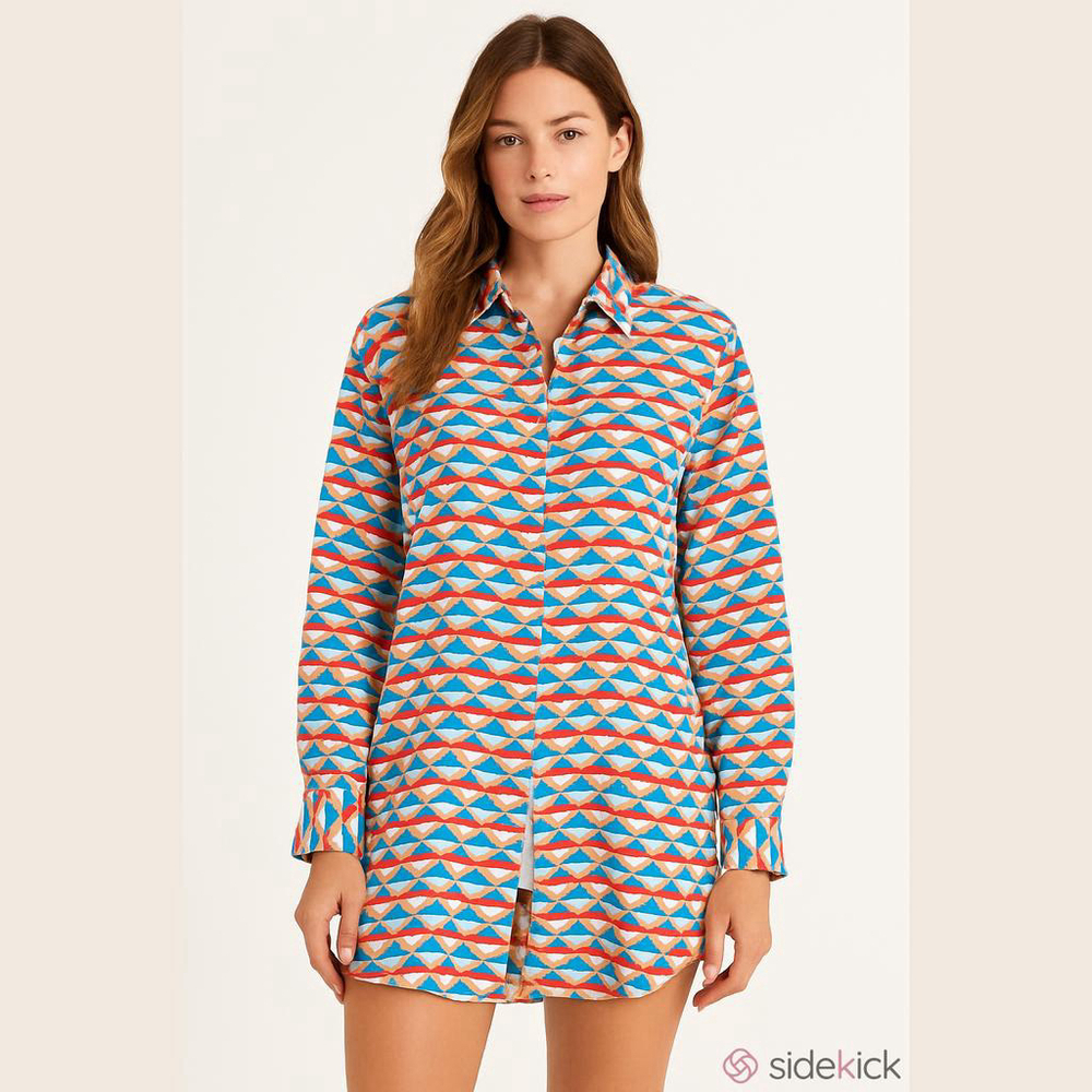 Jimmy Choo Lona Beach Shirt S Geometric Print 100% Cotton Button Down